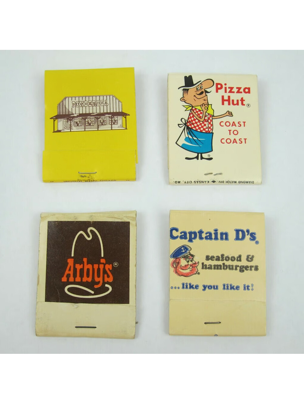 4 Vintage Matchbooks Ponderosa, Pizza Hut, Arby's & Captain D's Restaurants